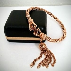 Goldtone Tassel Charm Woven Chain Bracelet